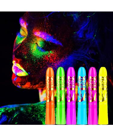 Face Paint, SayingArt Blacklight Glow Face Makeup Kit for Kids/Adult Non Toxic 6 Sticks Neon Accessories UV Water Based Luminous Body Painting For Easter Glow Party Halloween Multicolor Blacklight Glow 6pcs