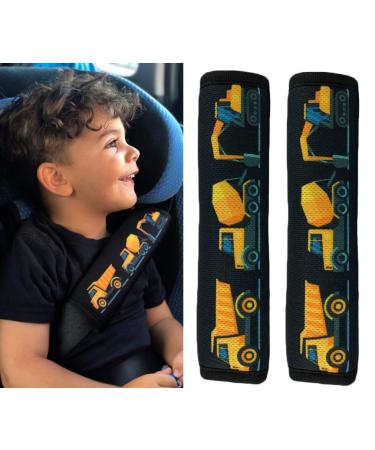 HECKBO 2X Kids Car Seat Belt Pads Seat Belt Protectors - Construction Cars - Seat Belt Pads for Kids and Babies- Ideal for Any Seat Belt Car Booster Seat Kids Bicycle Construction Cars 2 pieces