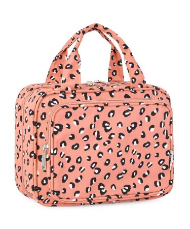 Narwey Hanging Travel Toiletry Bag for Women Wash Bag Cosmetics Makeup Bag Organizer for Travel Size Accessories B-orange Leopard (Medium)
