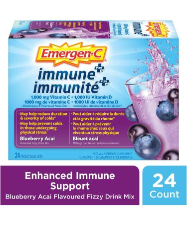 Emergen-C Immune+ 1000mg Vitamin C Powder Supplement Drink Mix Immune System Booster Blueberry Acai 24 Packets Blueberry-Acai 24 Count (Pack of 1) - Buy Online on SooperMarket.com