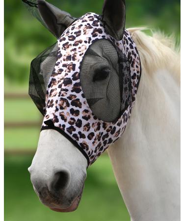Harrison Howard Stretch breathable UV protection fly mask with mains eye opening for full visibility and ventilation Leopard pattern Extra-Full (Extra-Large) Leopard pattern
