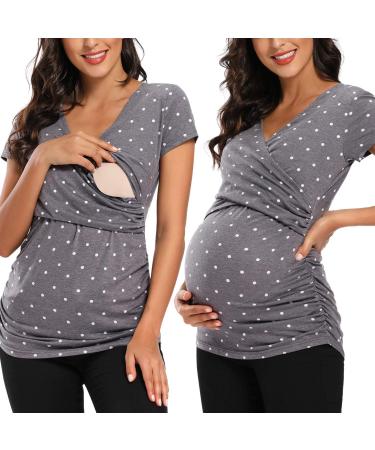 Love2Mi Maternity Nursing Shirt Short Sleeve V-Neck Breastfeeding T-Shirt Pregnancy XL Flower45