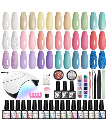 VANREESA Gel Nail Kit 18 Colours Gel Nail Polish Set with Lamp Starter Kit Pink Blue Green Purple Gel Polish Set Gel Nail Polish Kit with Base and Top Coat Nail Art Set Gifts for Women 33 Pieces set