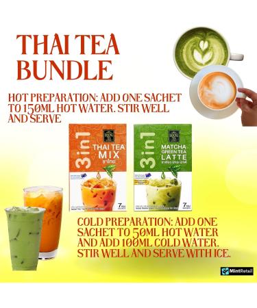 Thai Milk Tea Bundle - 14 Sachets with Ranong 3 in 1 Instant Thai Tea Mix and Ranong Matcha Green Tea Latte Instant Mix Including Mint Retail Boba Tea Straws - Buy Online on SooperMarket.com