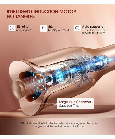 Professional Automatic Hair Curler with Anti-Tangle Technology - Large Slot, 4 Temperature Settings, 3 Timer Options - Dual Voltage Rotating Curling Iron in Champagne - Buy Online on SooperMarket.com