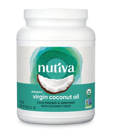 Nutiva Organic Cold-Pressed Virgin Coconut Oil, 78 Fl Oz USDA Organic, Non-GMO, Whole 30 Approved, Vegan, Keto, Fresh Flavor and Aroma for Cooking & Healthy Skin and Hair 78 Fl Oz (Pack of 1)