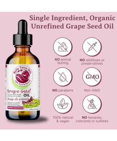 Grape Seed Oil. 236ml. 100% Pure. Cold-pressed. Unrefined. Organic. Rich in Vitamins. Chemical-free. Soothes Skin. Nourishes Hair. Natural Moisturizer for Hair Skin Nails Beard Stretch Marks. Bella Terra Oils. 236 ml (Pack of 1) - Buy Online on SooperMarket.com
