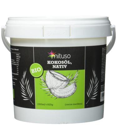 mituso organic coconut oil virgin 1 pack (1 x 1000 ml) in a bucket