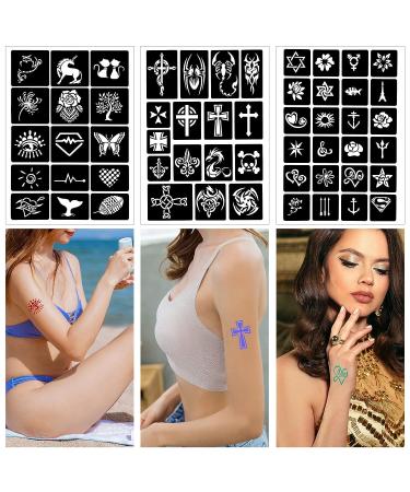 Qpout Tattoo Stencils Kit - 16 Sheets for Kids & Adults | Various Small & Big Designs - Skeleton, Spider, Owl, Flower, Butterfly, Tribal Totem | Ideal for Real Tattoos - Buy Online on SooperMarket.com