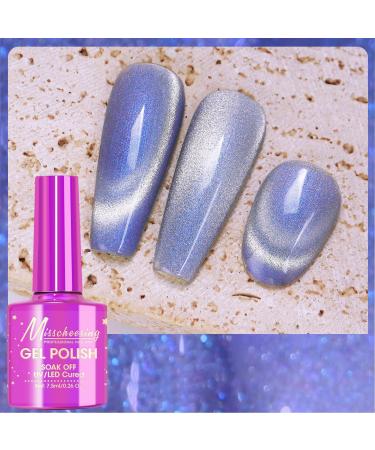 Gel Nail Polish Blue Crystal Cat Eye Glitter Gel Polish Magnetic Nail Polish Soak Off Nail Art Gel Nail Polish Holographic Twinkle Dark Fairy Style Nail Polish. (Blue)