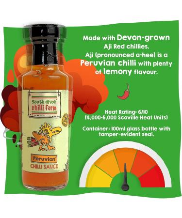 South Devon Chilli Farm Peruvian Chilli Sauce | Aji Red Chillies | Lemony Flavor | Heat Level 6/10 | 4,000-5,000 SHU | 100ml - Buy Online on SooperMarket.com