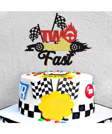 Cyodoos 1Pcs Two Fast Cake Topper Race Car Cake Decoration Racing Car Theme Race Car Theme 2nd Birthday Party Decoration Boy Girl Second Birthday Flag Sign Supplies - Buy Online on SooperMarket.com