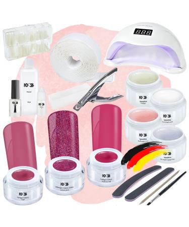 ND24 NAILDESIGN-Geln gel Starter Set Premium with Pick-up gel assembly gel French gel sealing gel LED lamp & Viva Magenta Gels-Complete set for beginners-GEL MADE in Germany Starter Set Premium + Viva Magenta