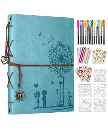 SEEHAN Leather Scrapbook Photo Album 8.5x11inch Travelling Journal Scrap Book  Love Memory Photo Book for Couples Scrap Book DIY Photo Album Vintage Scrapbook Gift for Anniversary Valentines Light blue-60 Pages