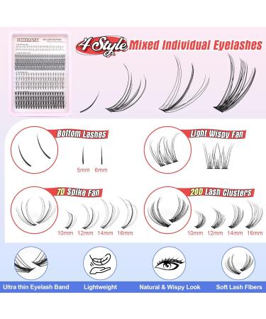 PHKERATA Individual Eyelashes DIY Extension Kit with Bond, Seal, and Tweezers | Wispy Cluster Lashes | 20D Bottom Wispy Mix Kit - Buy Online on SooperMarket.com