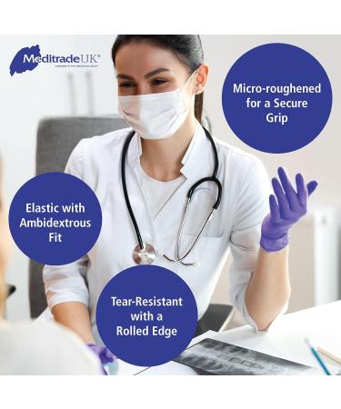 Meditrade Nitrile Examination Gloves - Medium Powder Free Hypoallergenic Heavy Duty Long Cuff Ambidextrous Disposable for Any Sector Bulk Buy (Large) (Violet) - Buy Online on SooperMarket.com