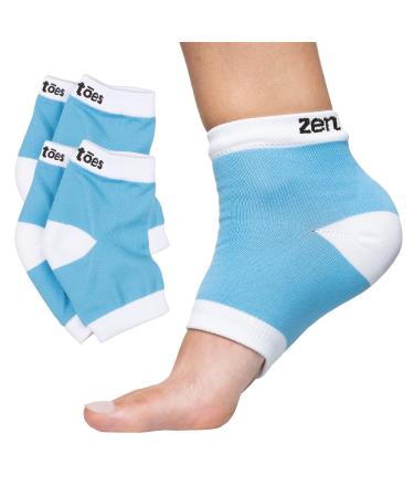 ZenToes Moisturizing Heel Socks 2 Pairs Gel Lined Toeless Spa Socks to Heal and Treat Dry, Cracked Heels While You Sleep (Regular, Blue)