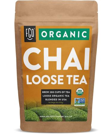 Organic Chai Loose Leaf Tea  Brew 200 Cups  Blended in USA  16oz/453g Resealable Kraft Bag  by FGO