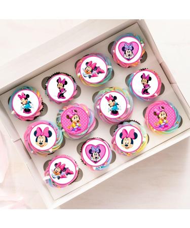 PRECUT Minnie Cupcake Toppers Pink Theme Premium Thickness SWEETENED VANILLA - wafer card cake decorations (24) - Buy Online on SooperMarket.com