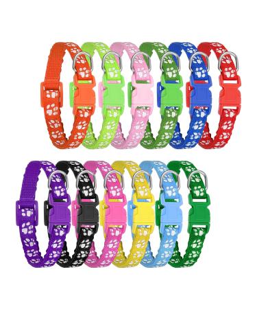 Heyu-Lotus 12-Pack Puppy Collars Paw Print Puppy Whelping Collars Quick Release Buckle Adjustable Leash Pet Safety Collars for Puppies and Cats (M)