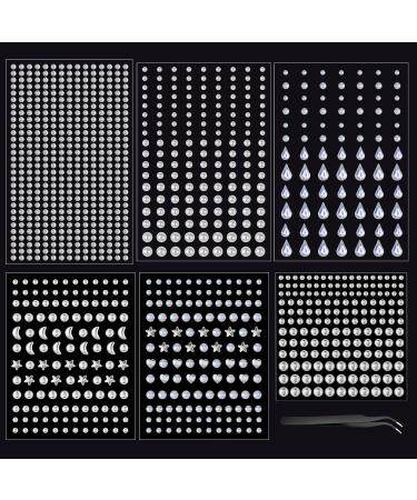 1117 PCs glitter stones self-adhesive face self-adhesive rhinestones face glitter face gems crystal sticker with 1 tweezers for women festival face make-up