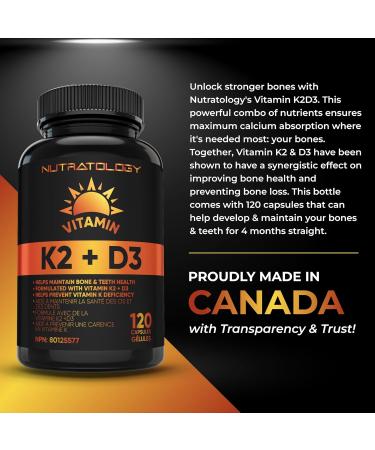 Vitamin K2 + D3 Highest Potency 120MCG/1000 IU - 120 Capsules - Helps Maintain Bone & Teeth Health - Formulated With MK-7 For Best Results - Immune System Support - Made In Canada 120 count (Pack of 1) - Buy Online on SooperMarket.com