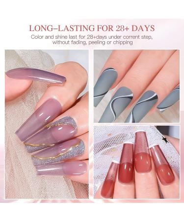 MEET ACROSS Jelly Gel Nail Polish Set - 6 Morandi Colors for Salon Gel Manicure and DIY Nail Art (Gray, Purple, Yellow) - Buy Online on SooperMarket.com