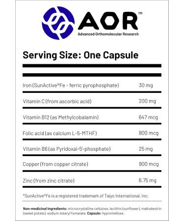AOR - Ortho Iron Vegan 264mg 60 Capsules - Iron Deficiency Supplement - Healthy Red Blood Cell Supplement - Iron Supplement for Men and Women - Superior Absorption & Gastric Tolerability 60 count (Pack of 1) 264 mg - Buy Online on SooperMarket.com