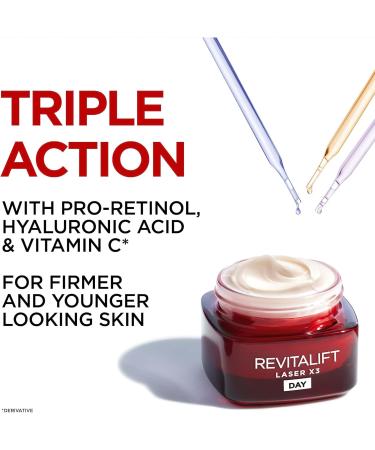 L Or al Paris Laser Renew Triple Action Anti-Ageing Day Cream Reduce Wrinkle and Fine Line Appearance Moisturises Firms Brightens Skin Pro-Retinol Hyaluronic Acid and Vitamin C 50ml 50 ml (Pack of 1) - Buy Online on SooperMarket.com