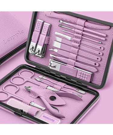 Manicure Set Professional Pedicure Kit Nail Clippers Kit - 18 Pcs Nail Care Tools - Grooming Kit with Luxurious Upgraded Travel Case (Purple)