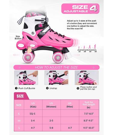 METROLLER Roller Skates for Teens - Adjustable 4 Sizes with Light up Wheels - Rose Medium-Big Kid (1-4 US) - Buy Online on SooperMarket.com