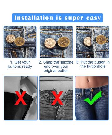 8 Pcs Button Waist Extender Set for Jeans, Trousers, Pants, Shirts | Adjustable Elastic Collar Extenders, Stainless Steel | Silver + Bronze - Add 1.4 inch - Buy Online on SooperMarket.com