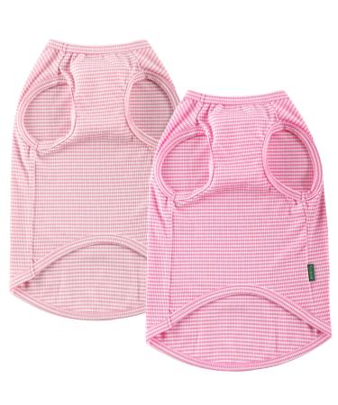Sychien dog shirt combed cotton soft cool T-shirt for medium-sized dogs French bulldog pink rose striped size M medium gray pink