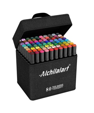 alchilalart 80-Colors Alcohol Based Markers, Alcohol Markers Set, Dual Tip Alcohol Sketching Drawing Markers Animation for Adults Kids Black 80