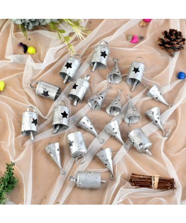KRATI EXPORTS Soul Bells, Vintage Cutwork Iron Bells, Bohemian Decor, Indian Bells, Wind Chimes, Meditation, Christmas Bells, Bells for Decoration (Silver, 20) Silver 20