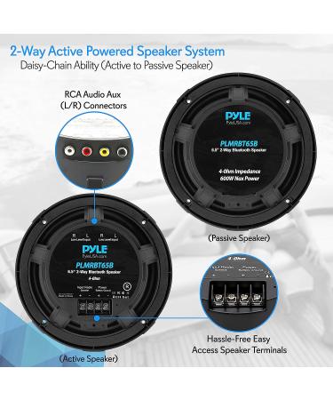 Pyle 6.5 Inch Bluetooth Marine Speakers - Weather Resistant Outdoor Audio System, 600W Power, Low Profile Design - Black, 1 Pair - Buy Online on SooperMarket.com