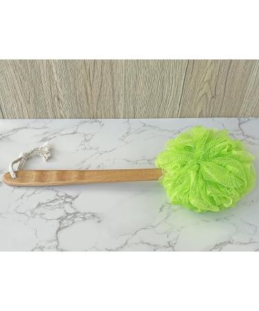 Exfoliating Shower Loofah & Back Scrubber with Long Wooden Handle - Perfect for Men & Women - Easy Reach Bath Brush (Green - Buy Online on SooperMarket.com