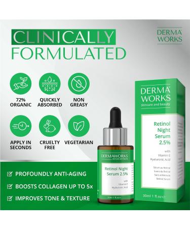 DERMAWORKS Retinol Serum with Vitamin E & Hyaluronic Acid - Anti-Aging Collagen Serum for Acne Treatment & Hydration - Buy Online on SooperMarket.com
