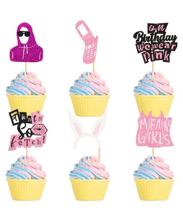 Cyodoos Mean Girl Cupcake Toppers Mean Girl Birthday Party Decoration Cake Toppers Single Women Pink Party Cake Decoration Supplies Wedding Bride Shower Decoration Supplies Pink4