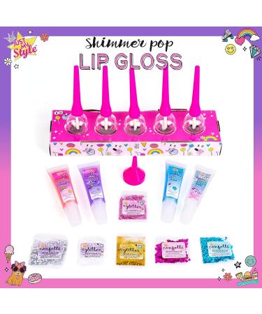 Just My Style Shimmer Pop Lip Gloss DIY Kit - Create 5 Lollipop-Shaped Glosses with Funnel, Containers, Base, Glitter & More - Buy Online on SooperMarket.com