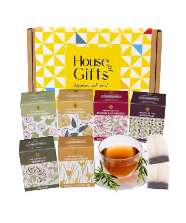Herbal Tea Gift Set Hamper Selection | 60 Individually wrapped Herbal Tea Bags | 6 Flavours inc Rosehip & Hibiscus Super fruit Peppermint Lemon & Ginger Green Tea Camomile