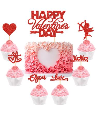 25 PCS Valentine's day Cupcake Toppers Red Glitter Sweet Love Cupid Cupcake Food Picks Valentine's Day Theme Wedding Bridal Shower Birthday Party Cake Decorations Supplies Cy-24-xs-108