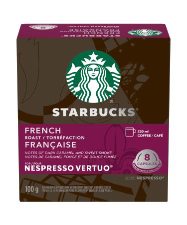 Starbucks French Roast For NESPRESSO VERTUO Dark Roast Notes of Dark Caramel & Sweet Smoke Light-bodied Low-acidity Recyclable NESPRESSO Coffee Capsules