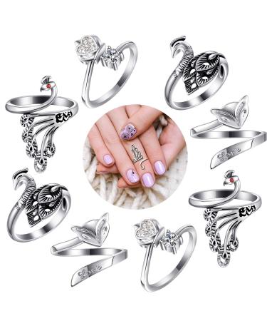 8 Pcs Knitting Loop Crochet Ring Adjustable Knitting Loop Ring Adjustable Braided Ring Metal Yarn Guide Finger Holder Peacock Open Finger Thimble Finger Crochet Ring Accessories for Crafts(Silver)
