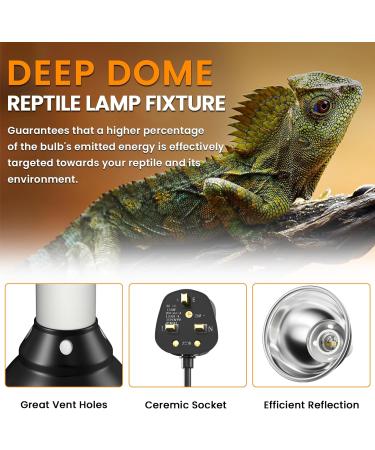 Bonlux Reptile Heat Lamp Holder 200W with Clip and BS Plug - Ideal for E27 UVA/UVB Bulb, Pet Heat Lamp for Reptiles - Bearded Dragon, Snake, Chick - Black - Buy Online on SooperMarket.com