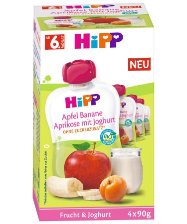 HiPP Organic Fruit and Yoghurt Apple Banana Apricot with Yoghurt 4x 90g pack of 4 (4 x 4 x 90g)