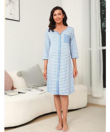 Marvmys Maternity Nightdress for Breastfeeding & Hospital - XL, Blue - Nursing Nightgown with 3/4 Sleeves, V Neck, Button Down - Soft Sleepwear for Pregnant Women - Buy Online on SooperMarket.com