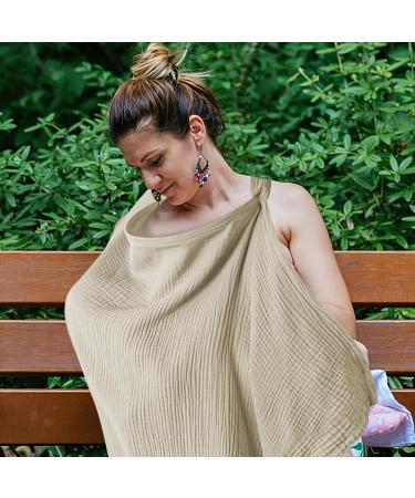 Nursing Apron & Cover | Darryy Muslin Breastfeeding Scarf | Breathable Cotton 75x95 cm Multi-Purpose Khaki Cover for On-the-Go Moms - Buy Online on SooperMarket.com