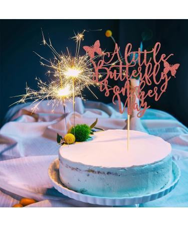 Arthsdite A Little Butterfly Is On Her Way Cake Topper - Pregnancy Announcement Gender Reveal Baby Shower Newborn Welcome Butterfly Themed Party Decorations - Rose Gold Glitter - Buy Online on SooperMarket.com