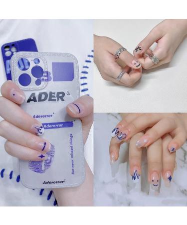 Klein Blue Flame Smiley Face Nail Art Sticker Decals - Minimalist Style Impressionist Lines Star Design - 4 Colors - Men and Women Nail Art Decoration - Buy Online on SooperMarket.com